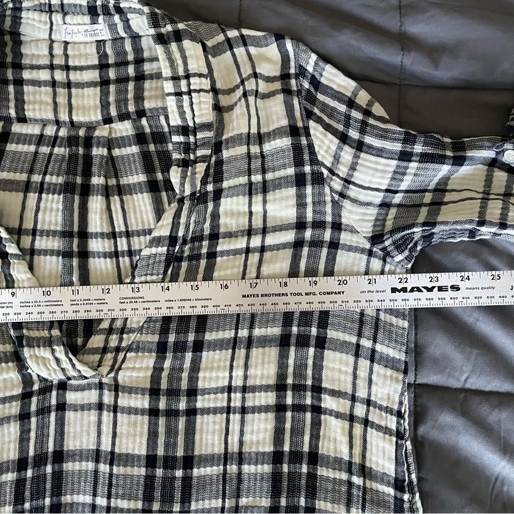Free People x CP Shades Checkmate Plaid Shirt Dress Black Ivory Long Sleeve XS